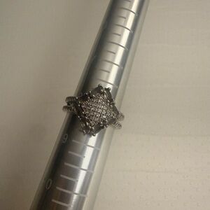 Bomb Party Size 8 Pave Square Cluster Silver Tone Ring